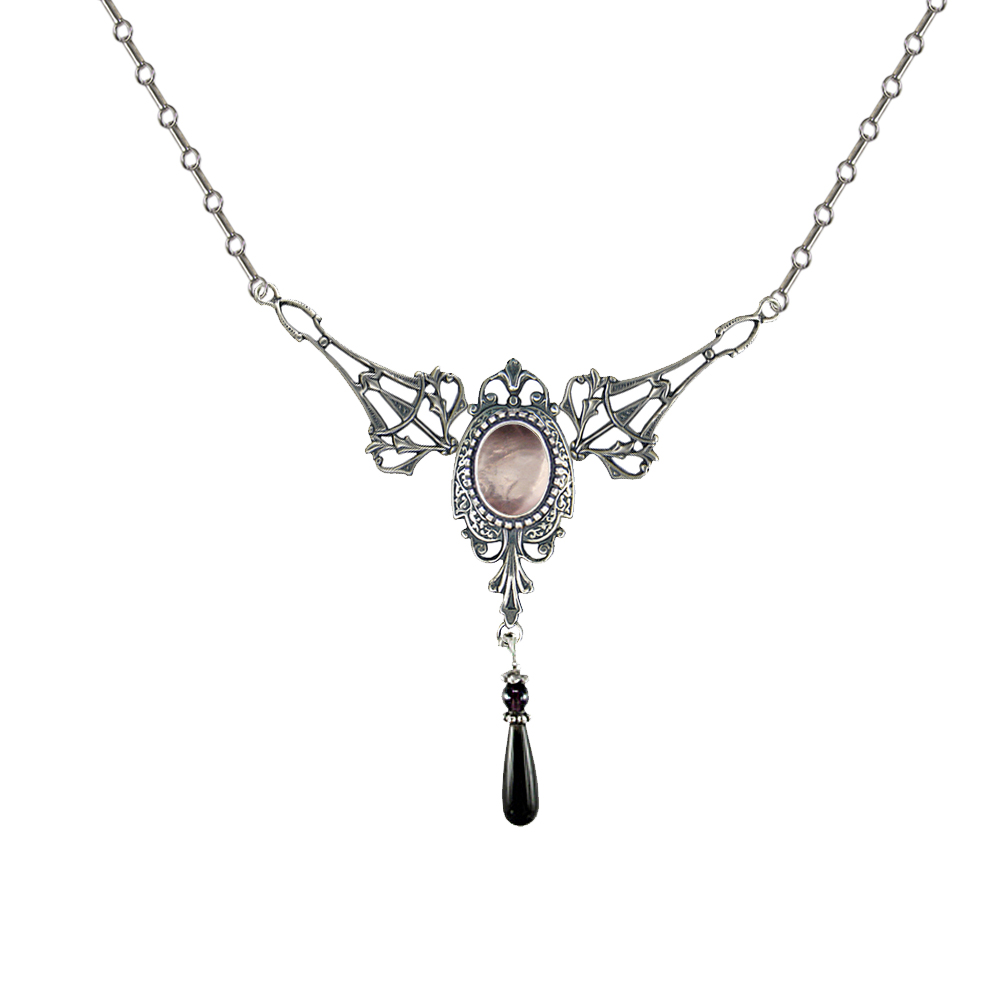 Sterling Silver Victorian Necklace With Rose Quartz